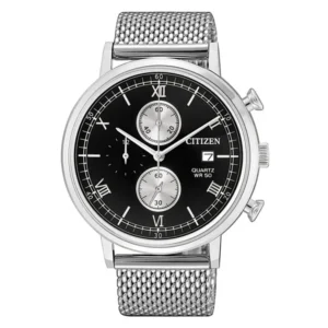 Citizen AN3610-80E Silver Mesh Strap Black Chronograph Watch